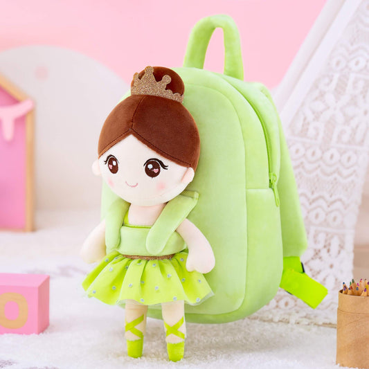 Personalised Green Ballerina Doll + Backpack — side view