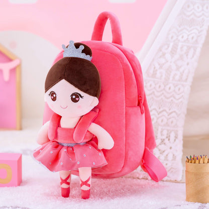 Personalised Watermelon Red Ballerina Doll + Backpack — side view