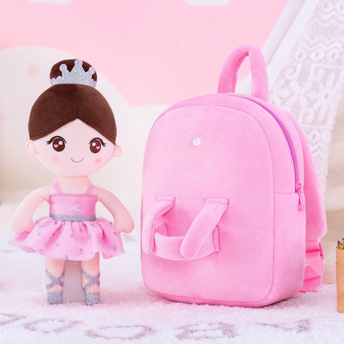 Personalised Pink Ballerina Doll + Backpack — close-up