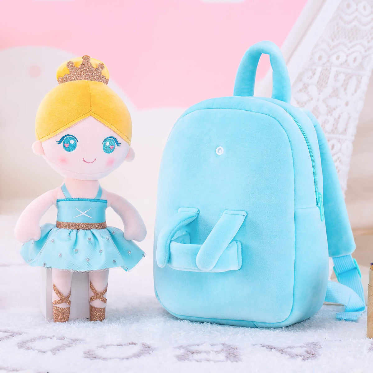 Personalised Sky Ballerina Doll + Backpack — close-up