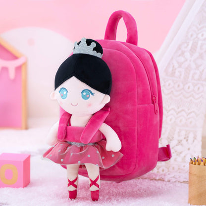 Personalised Rose Red Ballerina Doll + Backpack — side view