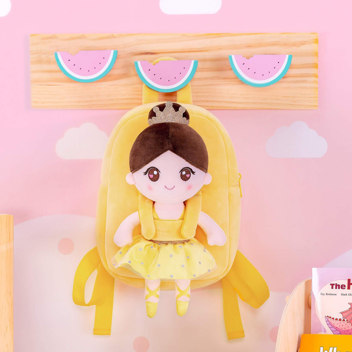Personalised Yellow Ballerina Doll + Backpack — back view