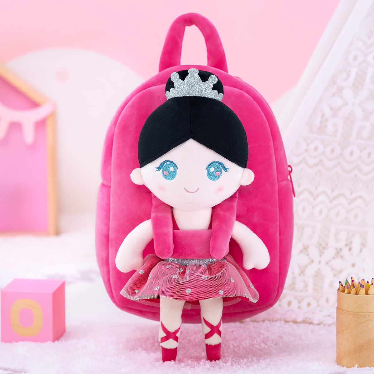 Personalised Rose Red Ballerina Doll + Backpack