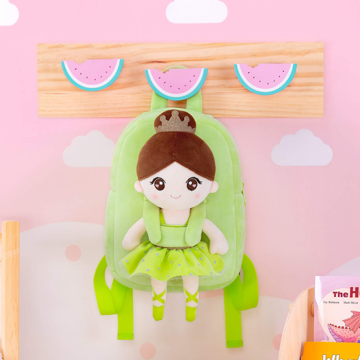 Green Ballerina Doll + Backpack — back view
