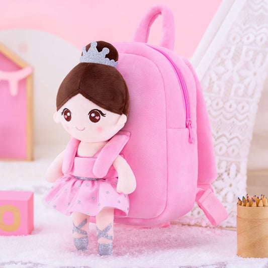 Personalised Pink Ballerina Doll + Backpack — side view