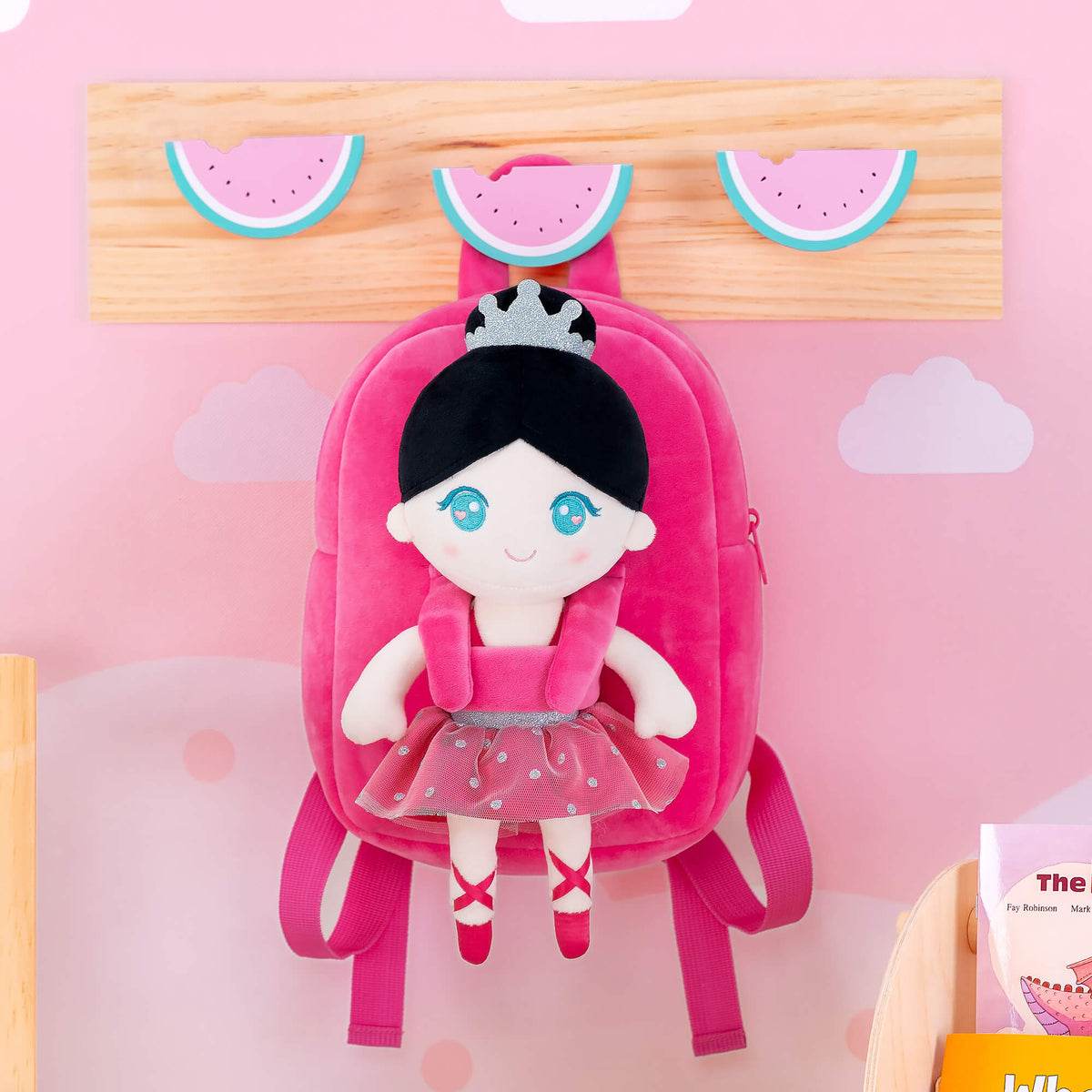 Rose Red Ballerina Doll + Backpack — back view