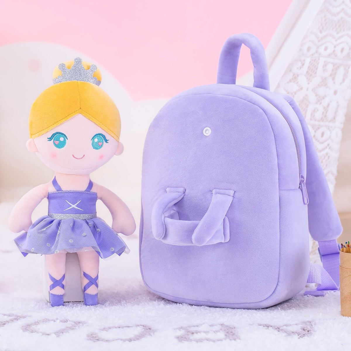 Personalised Purple Ballerina Doll + Backpack — close-up