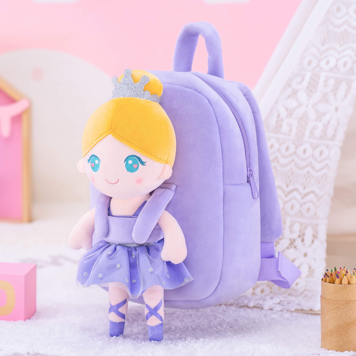 Purple Ballerina Doll + Backpack — side view